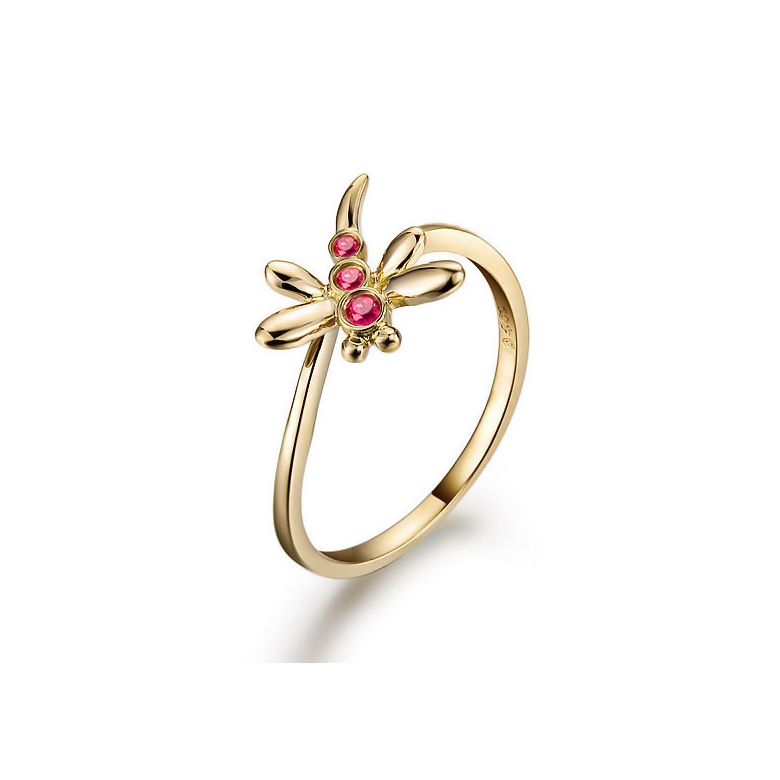 Bague libellule en or jaune et rubis - 1