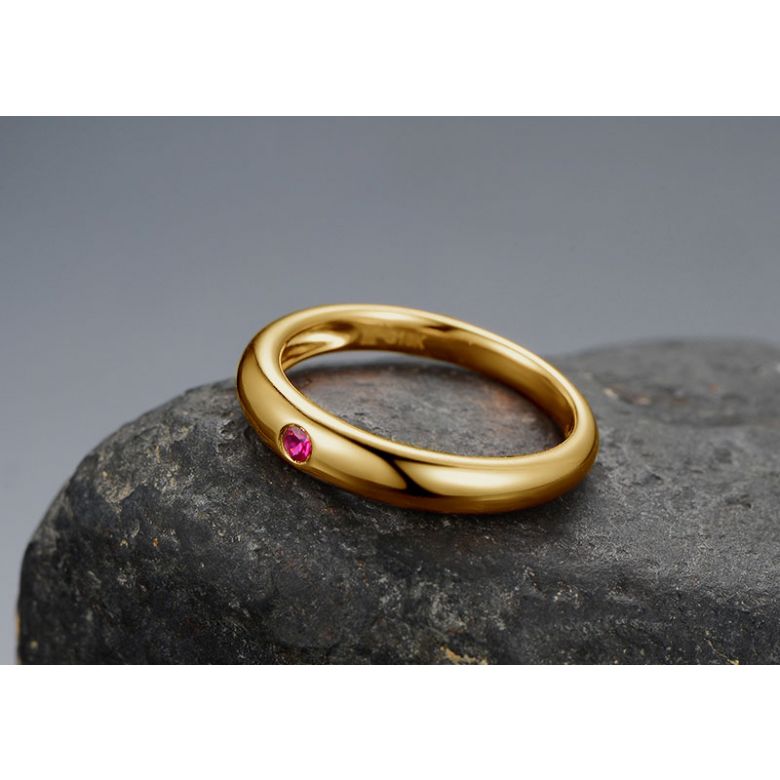 Alliance de Mariage Or Jaune 18cts et Rubis Rouge Rosé - 6