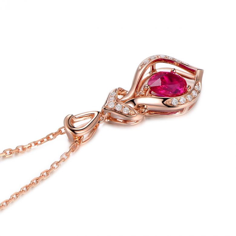 Pendentif rubis 1 carat forme poire - Or rose 18cts, diamants  - 3