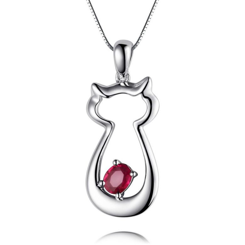 Pendentif rubis or blanc - Mon petit chaton - 1