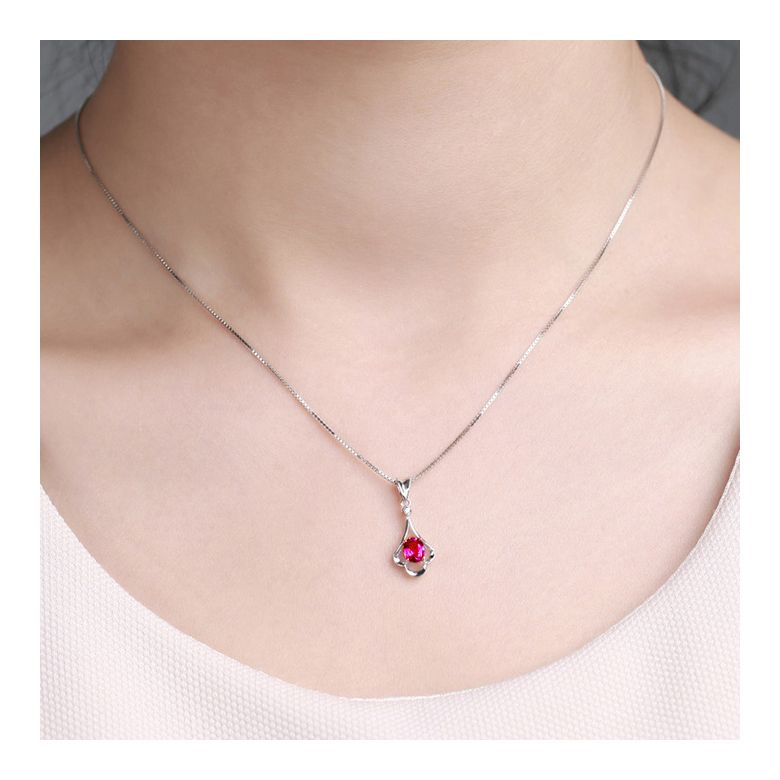 Pendentif solitaire - Or blanc - Rubis et diamant en pendeloque - 2
