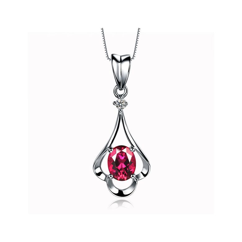Pendentif solitaire - Or blanc - Rubis et diamant en pendeloque - 1