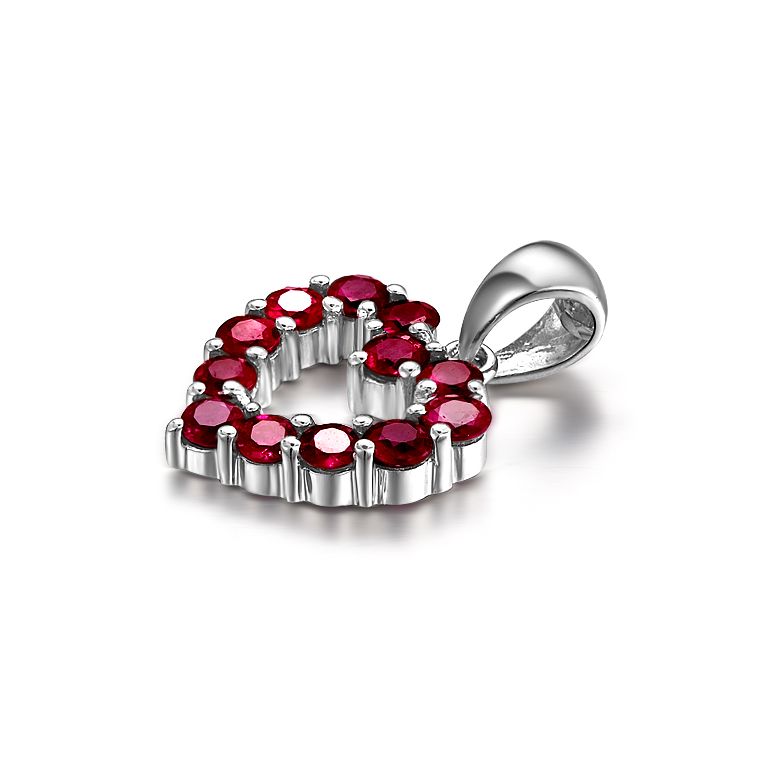 Pendentif coeur - Or blanc et Rubis de Birmanie - 2