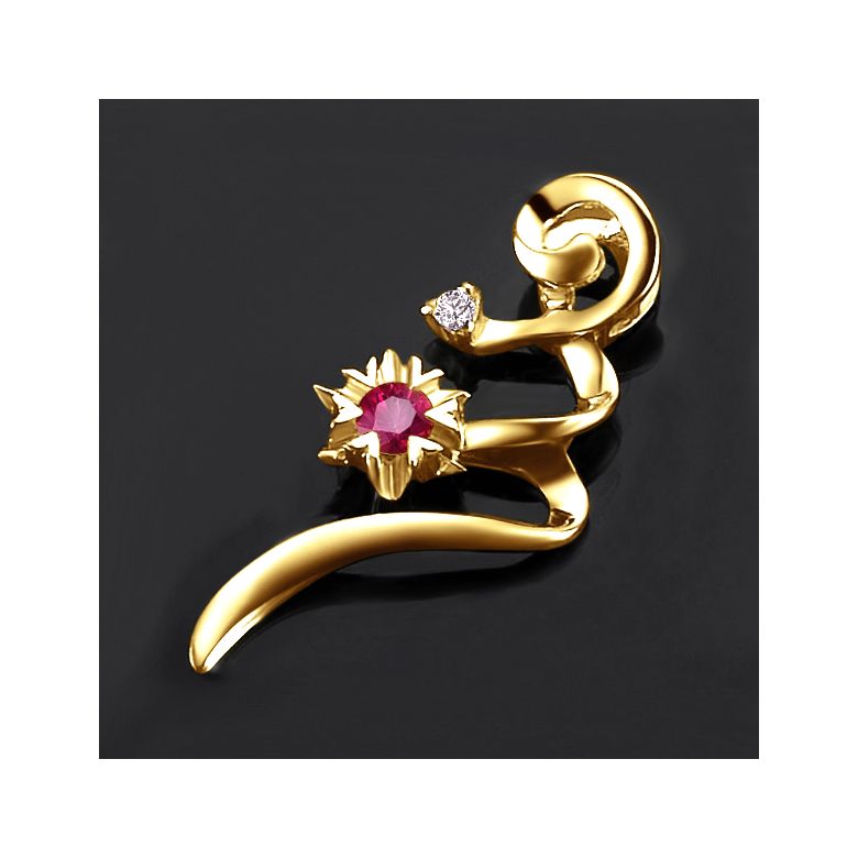 Pendentif tortillon en rubis et diamant - Or jaune - 3