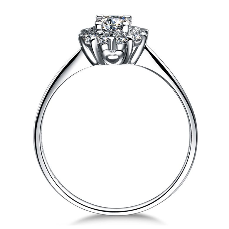 Bague Platine Solitaire - Coeur Caillouté - Diamants pavés | Coeur Caillouté - 9