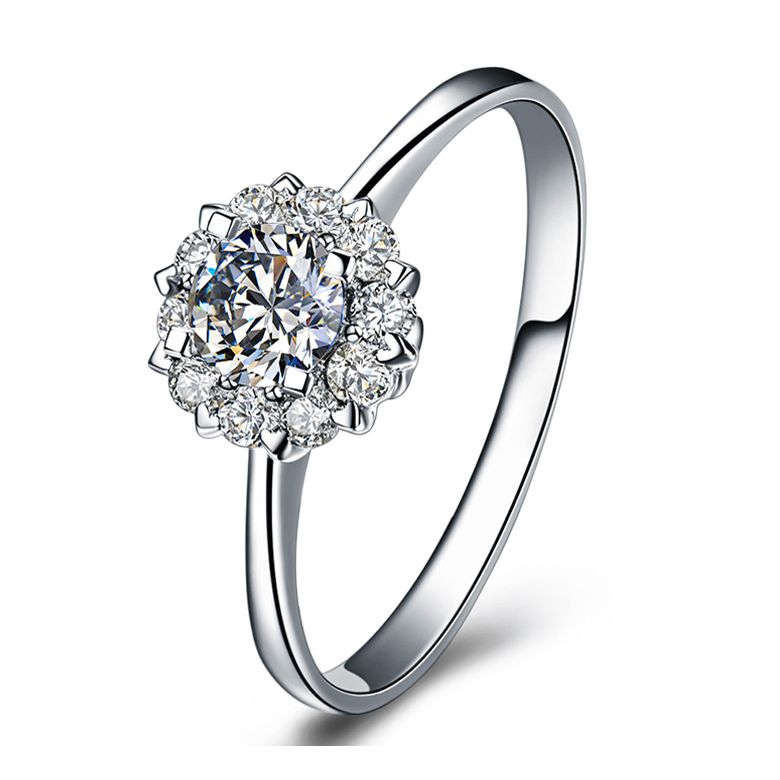 Bague Platine Solitaire - Coeur Caillouté - Diamants pavés | Coeur Caillouté - 1