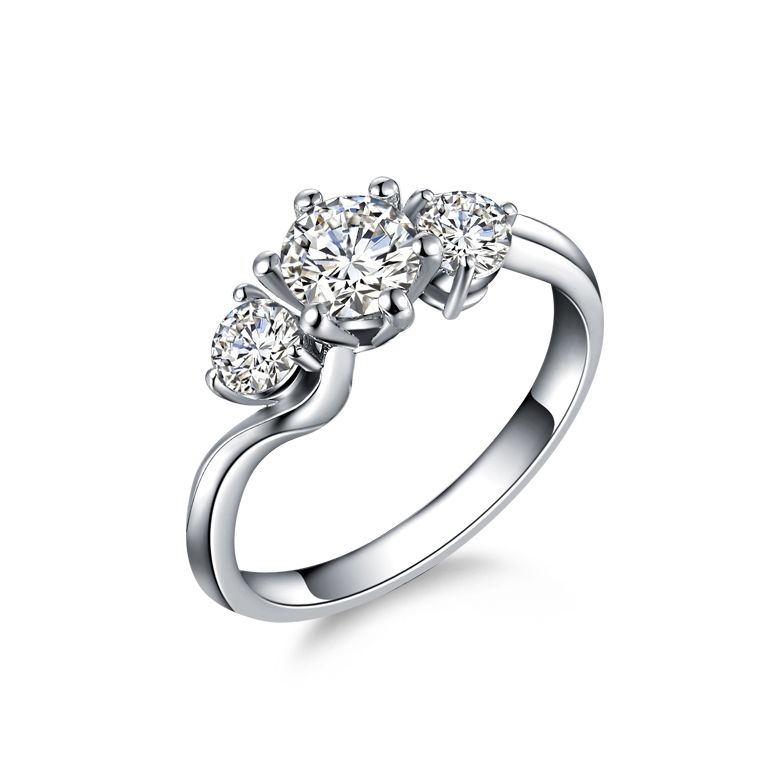 Solitaire trilogie or blanc - Bague de fiançaille 3 diamants | Trilogie - 1