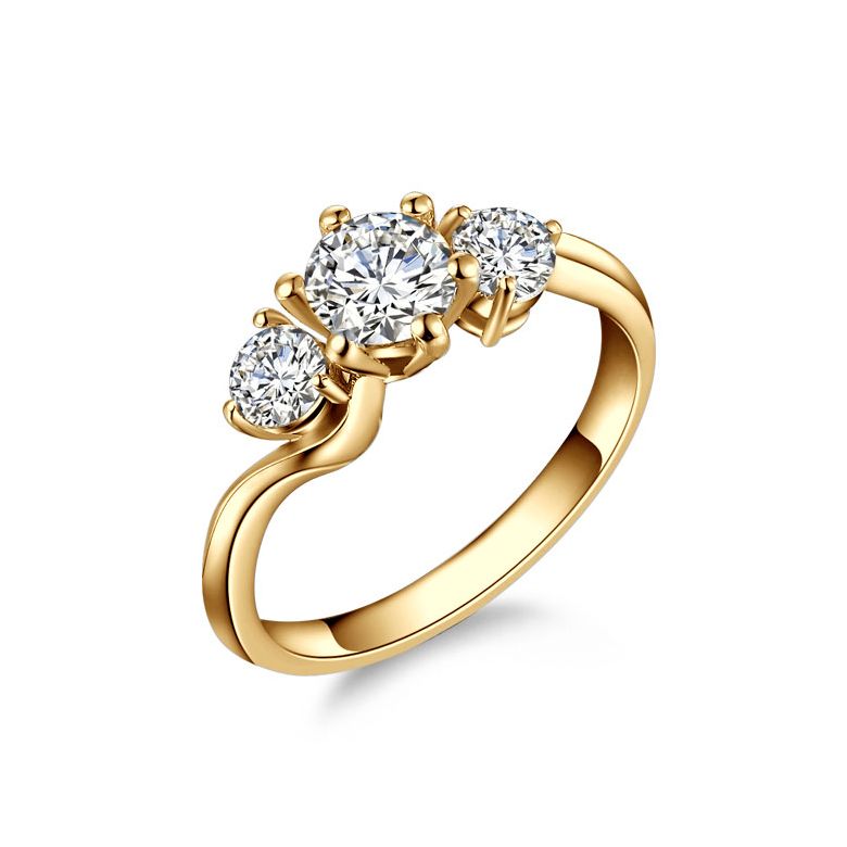 Solitaire trilogie or jaune - Bague de fiançaille 3 diamants | Trilogie - 1