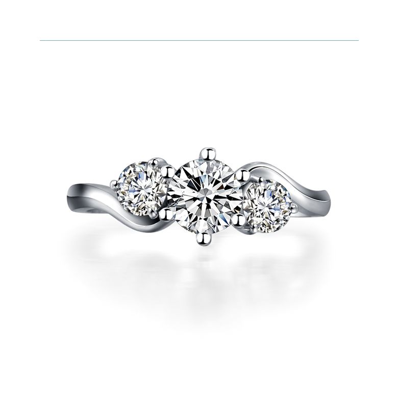 Solitaire trilogie or blanc - Bague de fiançaille 3 diamants | Trilogie - 2