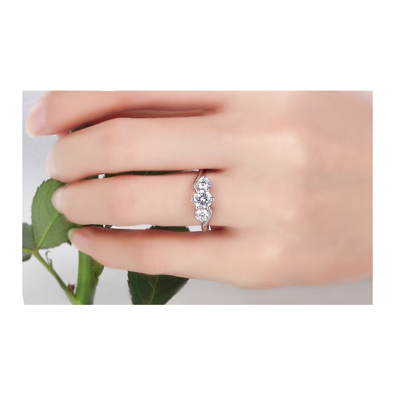 Solitaire trilogie or blanc - Bague de fiançaille 3 diamants | Trilogie - 5