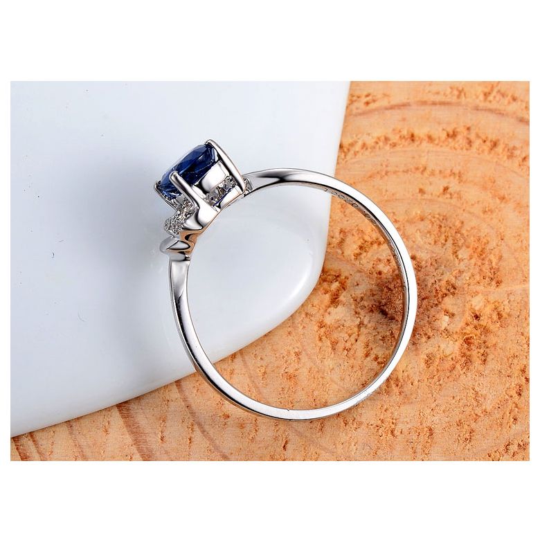 Bague Solitaire - Saphir et Diamants - Or blanc 18 carats - 5