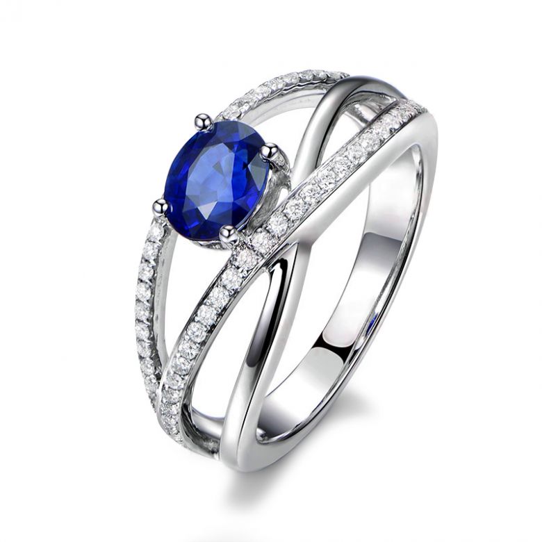 Bague saphir Sri Lanka 1 carat. Or blanc. Entrelacée - 1