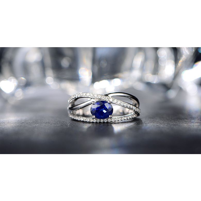 Bague saphir Sri Lanka 1 carat. Or blanc. Entrelacée - 5