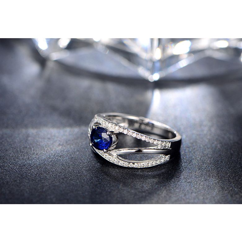 Bague saphir Sri Lanka 1 carat. Or blanc. Entrelacée - 4
