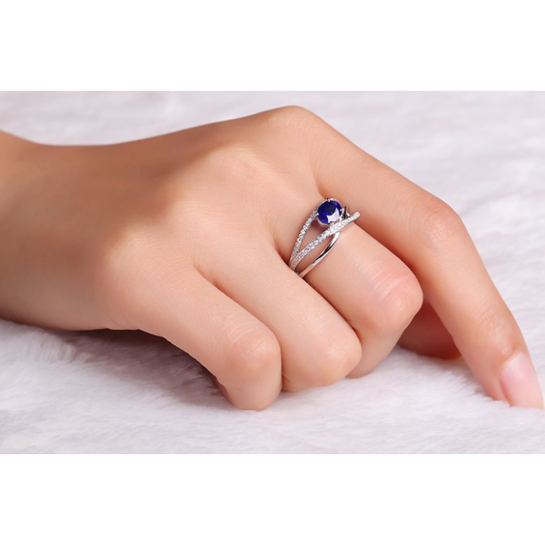 Bague saphir Sri Lanka 1 carat. Or blanc. Entrelacée - 2