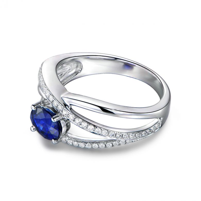 Bague saphir Sri Lanka 1 carat. Or blanc. Entrelacée - 7