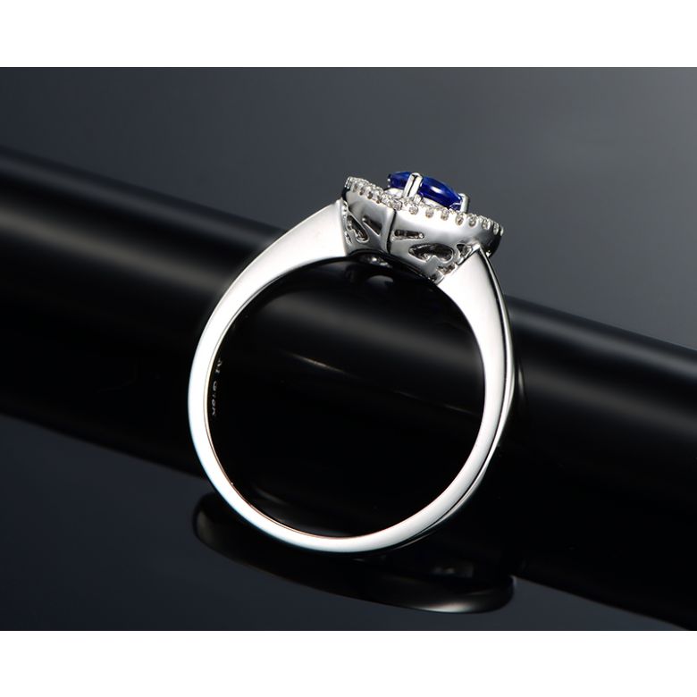 Bague coeur diamant saphir. Or blanc. Love me tender - 4