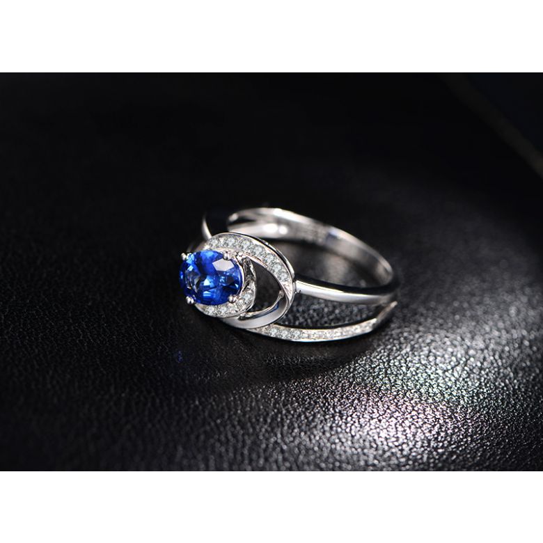 Bague de fiançailles saphir ovale 1 carat. Diamant, Or blanc - 7