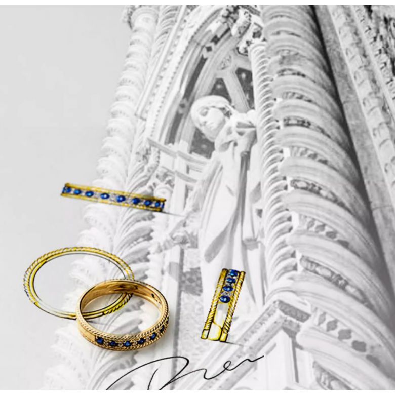 Bague saphir - Tempietto - Or blanc, diamant, saphir - 14