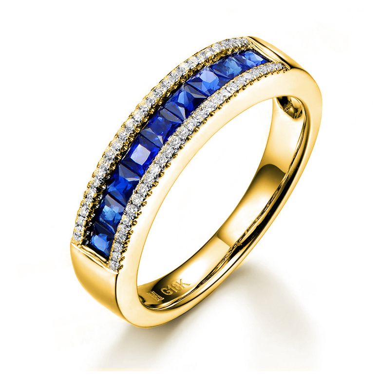 Bague saphir diamant or jaune - Lumière Azurée - 4