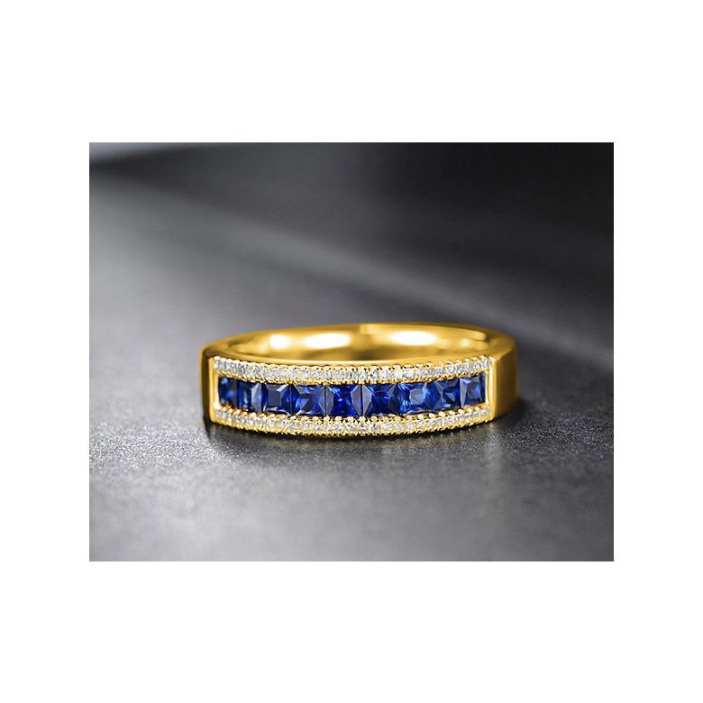 Bague saphir diamant or jaune - Lumière Azurée - 3