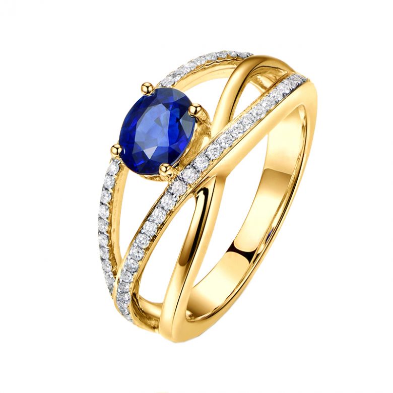 Bague saphir Sri Lanka 1 carat. Or jaune. Entrelacée - 1
