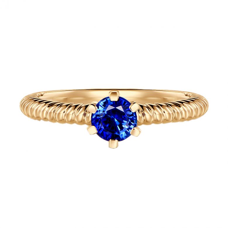 Bague or jaune monture torsadée. Saphir bleu 0.55ct - 5
