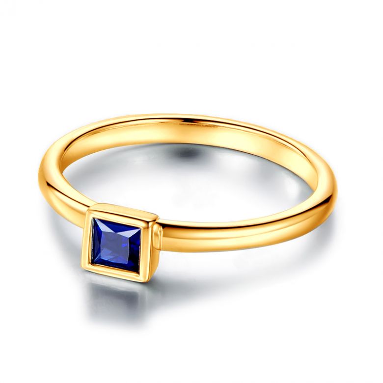 Bague de fiancailles Or jaune et saphir princesse - 7