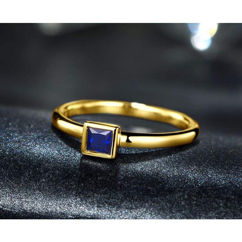 Bague de fiancailles Or jaune et saphir princesse - 4