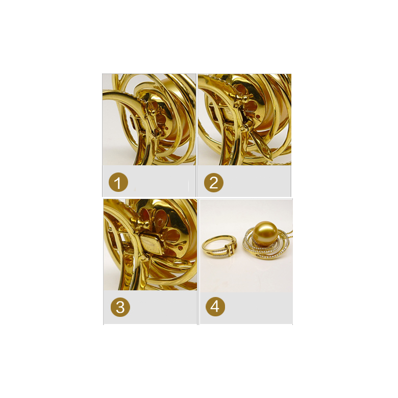 Bague pendentif Or jaune, diamants, perle d'Australie dorée - 10