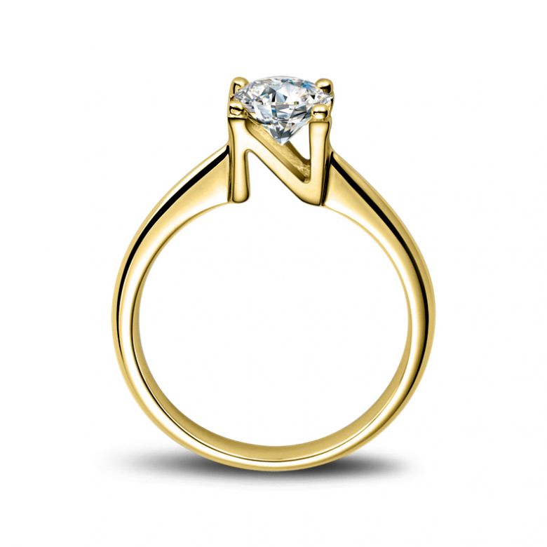 Bague prénom - Lettre N - Diamant, or jaune | Gemperles - 1
