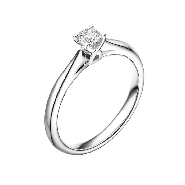 Solitaire or blanc diamant - Bague symbole du cœur et de l'amour - 1