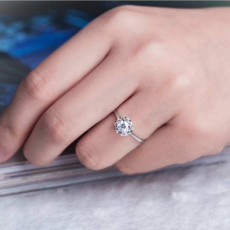 Bague Platine Solitaire - Coeur Caillouté - Diamants pavés | Coeur Caillouté - 6