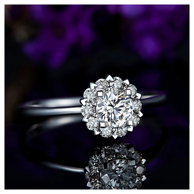 Bague Platine Solitaire - Coeur Caillouté - Diamants pavés | Coeur Caillouté - 8