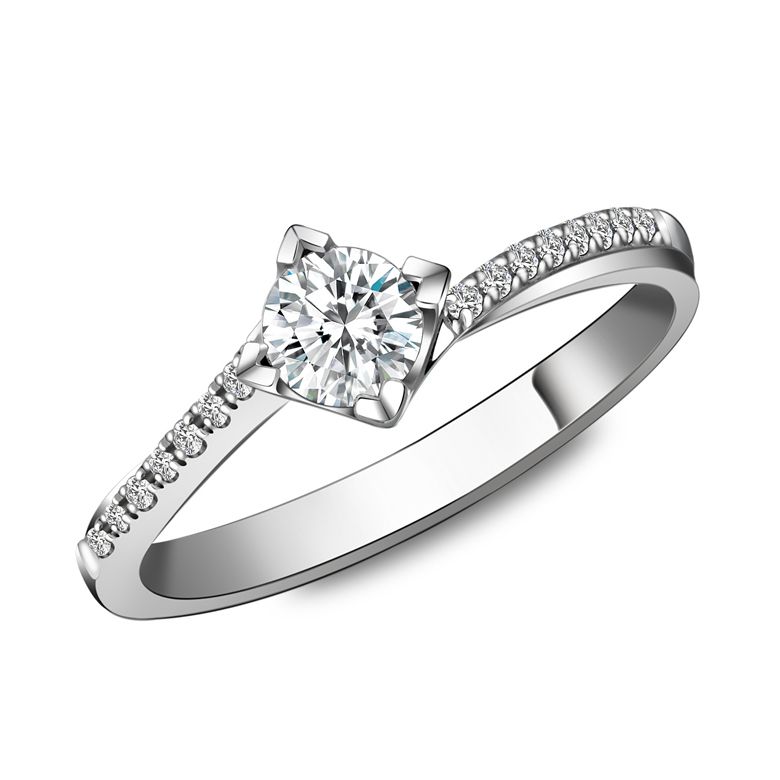 Solitaire bague liseré diamanté - Or blanc 750/1000 | Gemperles - 1