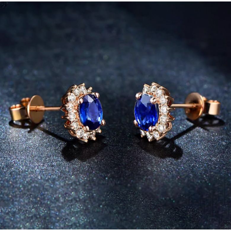 Boucle d oreille fleur de bleuet  Saphir, diamant or blanc - 3