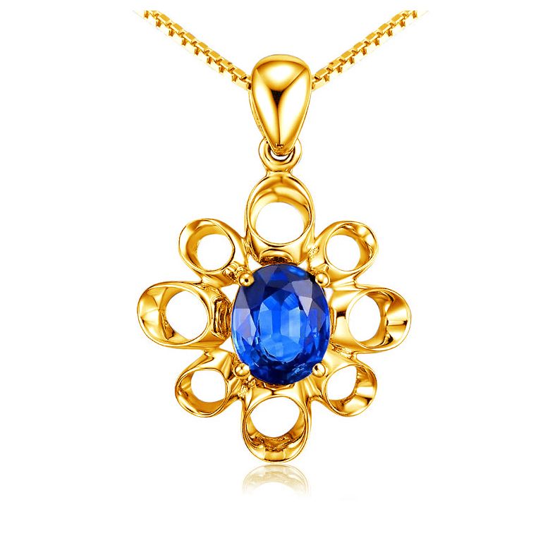 Bijou pendentif fleur - Or jaune 18 carats - Saphir - 1