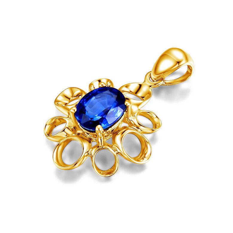 Bijou pendentif fleur - Or jaune 18 carats - Saphir - 2