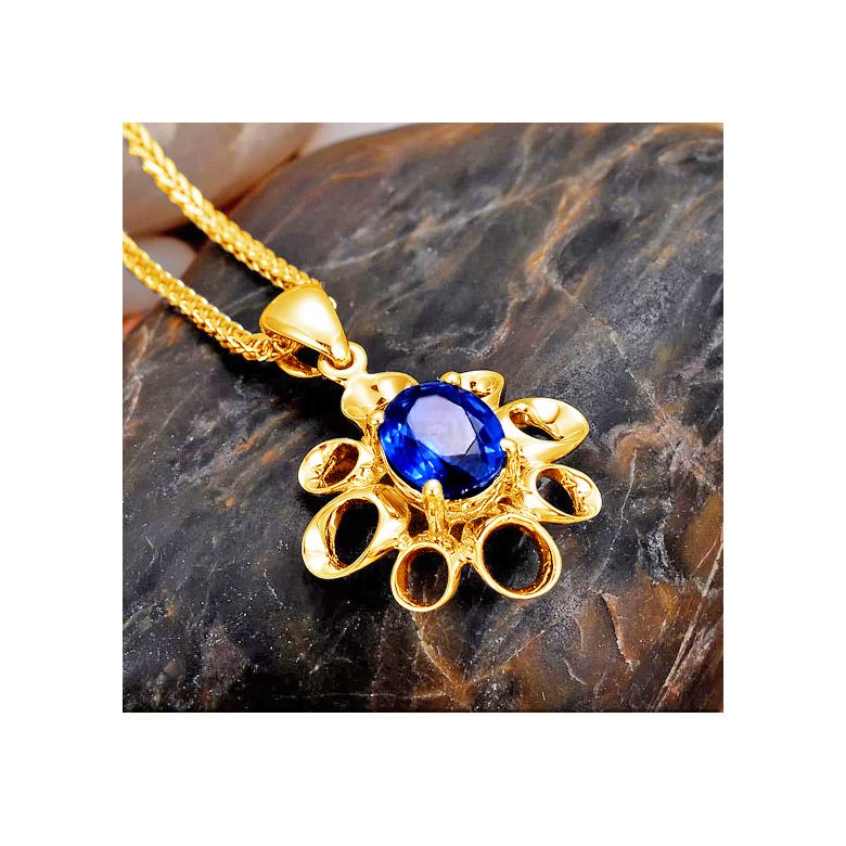 Bijou pendentif fleur - Or jaune 18 carats - Saphir - 4