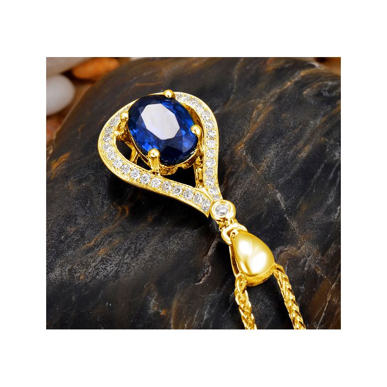 Saphir et diamant sur Or jaune - Pendentif oval - 3