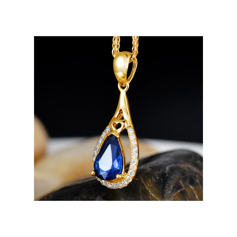 Pendentif goutte Or jaune 18 carats - Saphir et diamants - 3