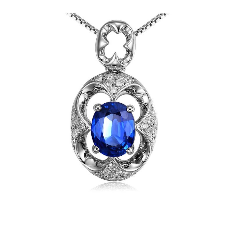 Pendentif Saphir et Diamants - Or blanc 18 carats - 1