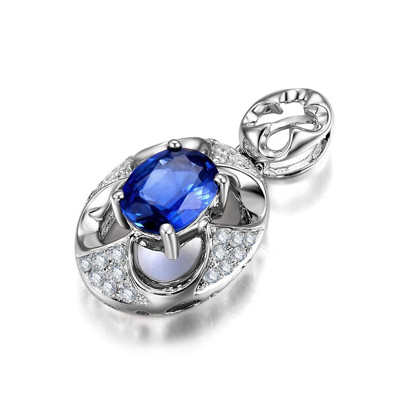 Pendentif Saphir et Diamants - Or blanc 18 carats - 2