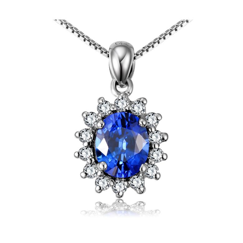 Breloque en fleur - Or blanc 18 carats - Diamants et saphir - 1