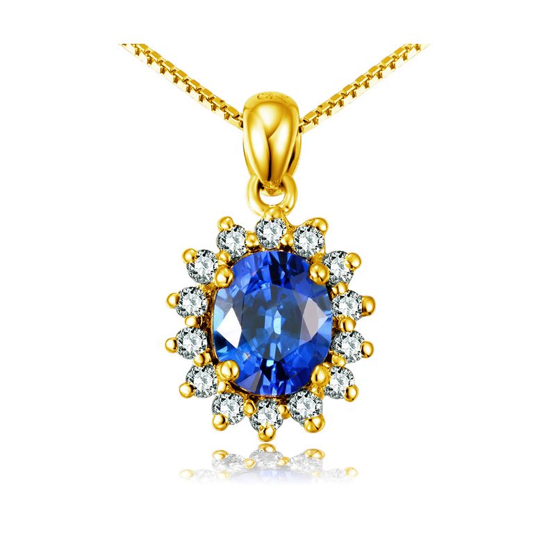 Breloque en fleur - Or jaune 18 carats - Diamants et saphir - 1