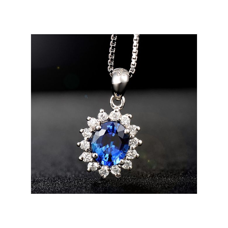 Breloque en fleur - Or blanc 18 carats - Diamants et saphir - 3
