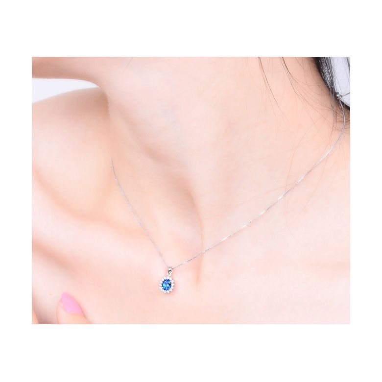 Breloque en fleur - Or blanc 18 carats - Diamants et saphir - 2