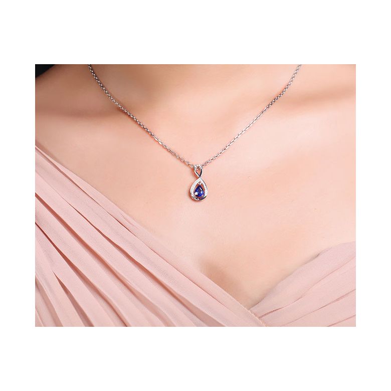 Pendeloque Or blanc 18 carats - Saphir et Diamants en poire - 2