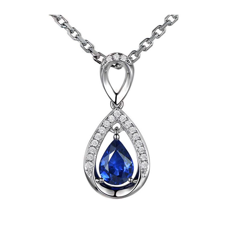 Pendeloque Or blanc 18 carats - Saphir et Diamants en poire - 1