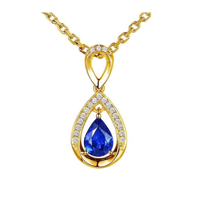 Pendeloque Or jaune 18 carats - Saphir et Diamants en poire - 1